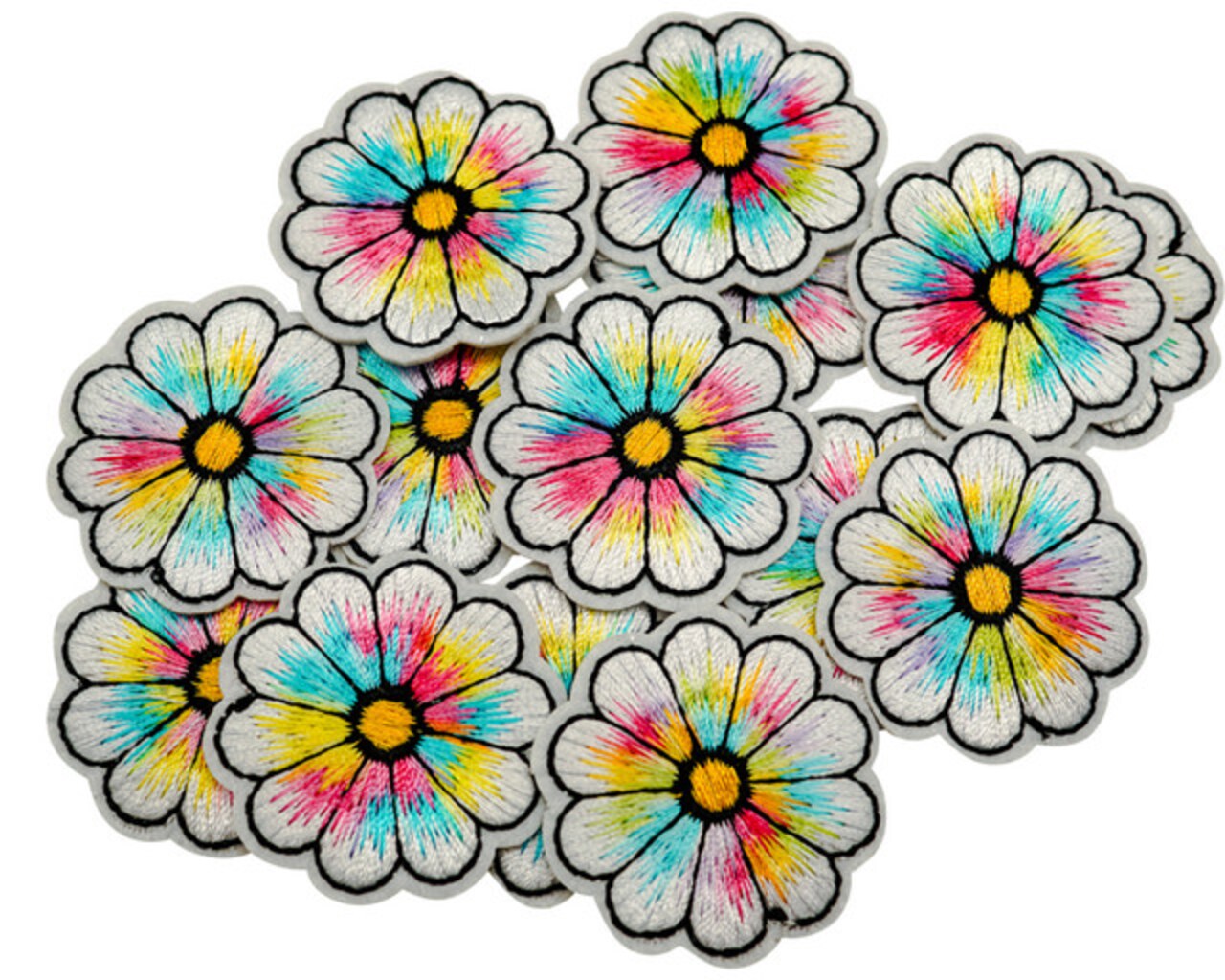 1 1/2" Rainbow Colored Daisy Flower Embroidery Iron On Heat Transfer Patch Pack of 72